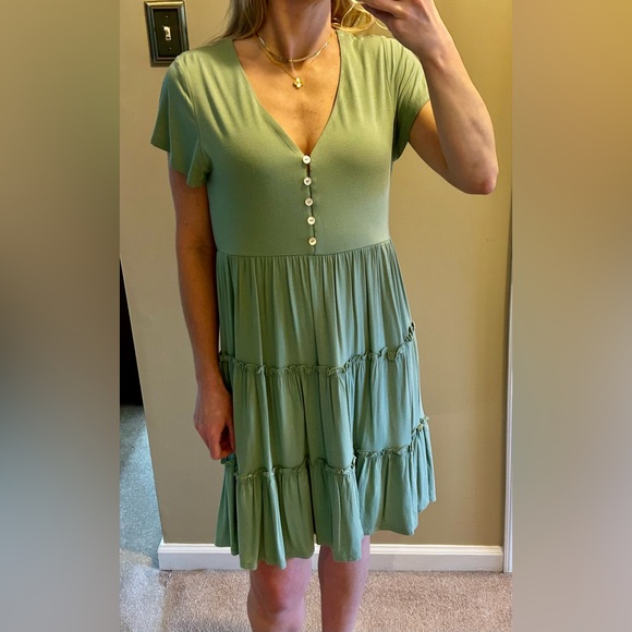 Forever 21 Sage Green Tiered Dress - Picture 2 of 9